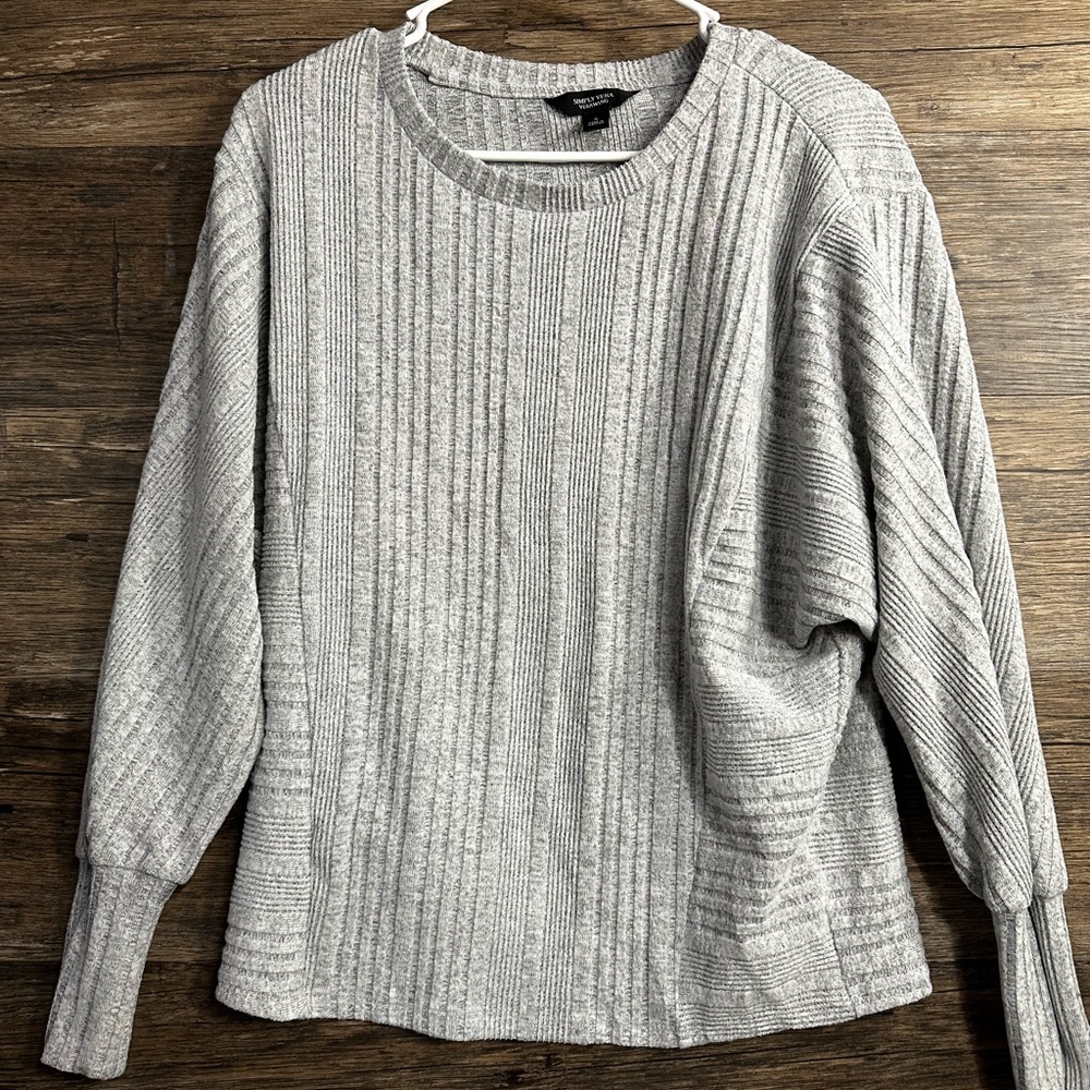 Simply Vera Vera Wang Light Gray Ribbed Top